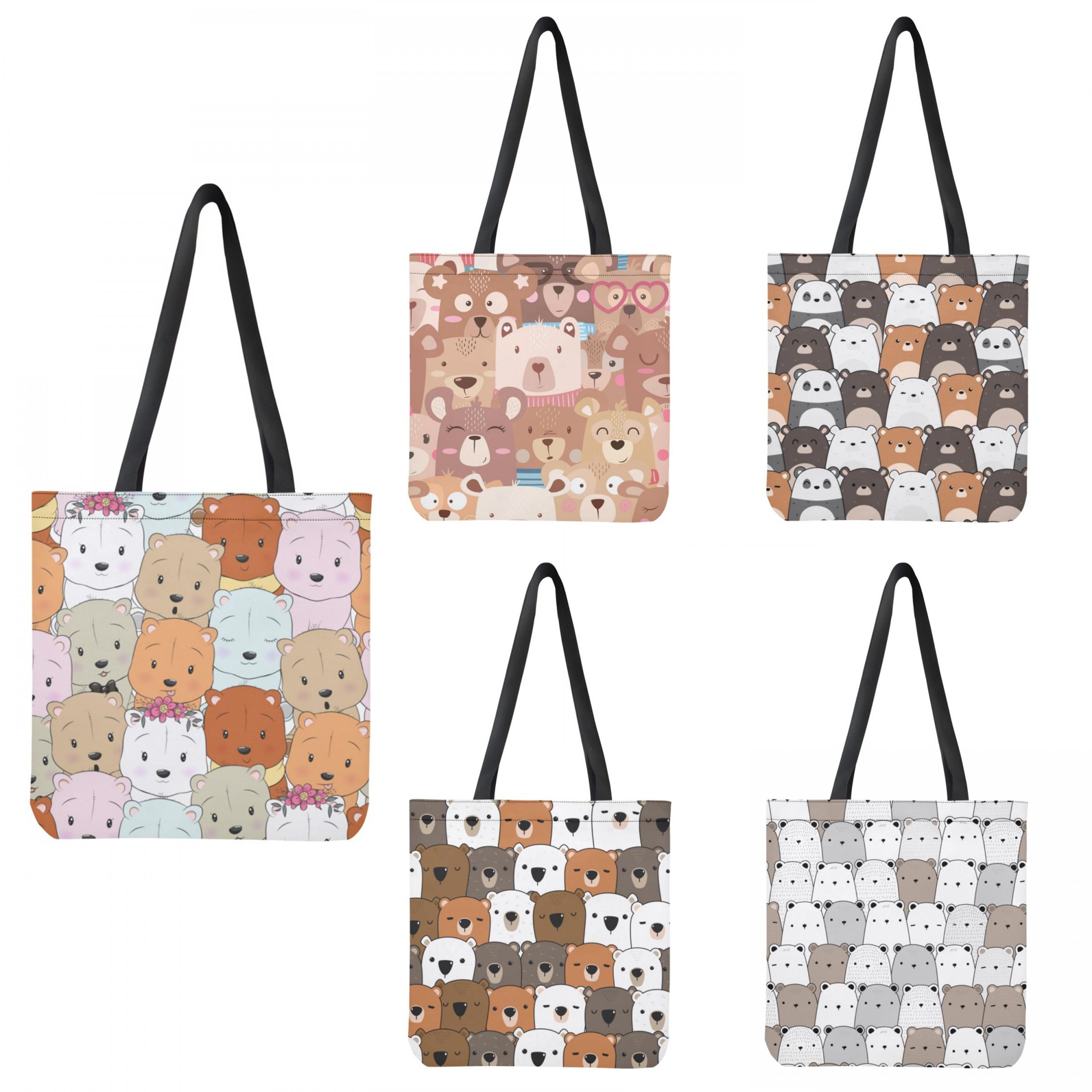 Creative Bear Print Tote Bag for Women, Casual Handbag